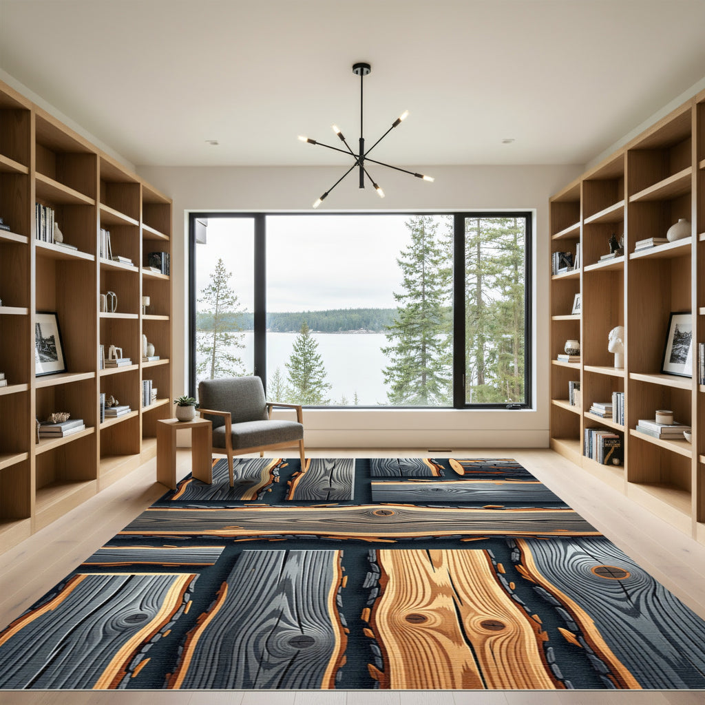 Charred Gray Wood Grain Mosaic Rug