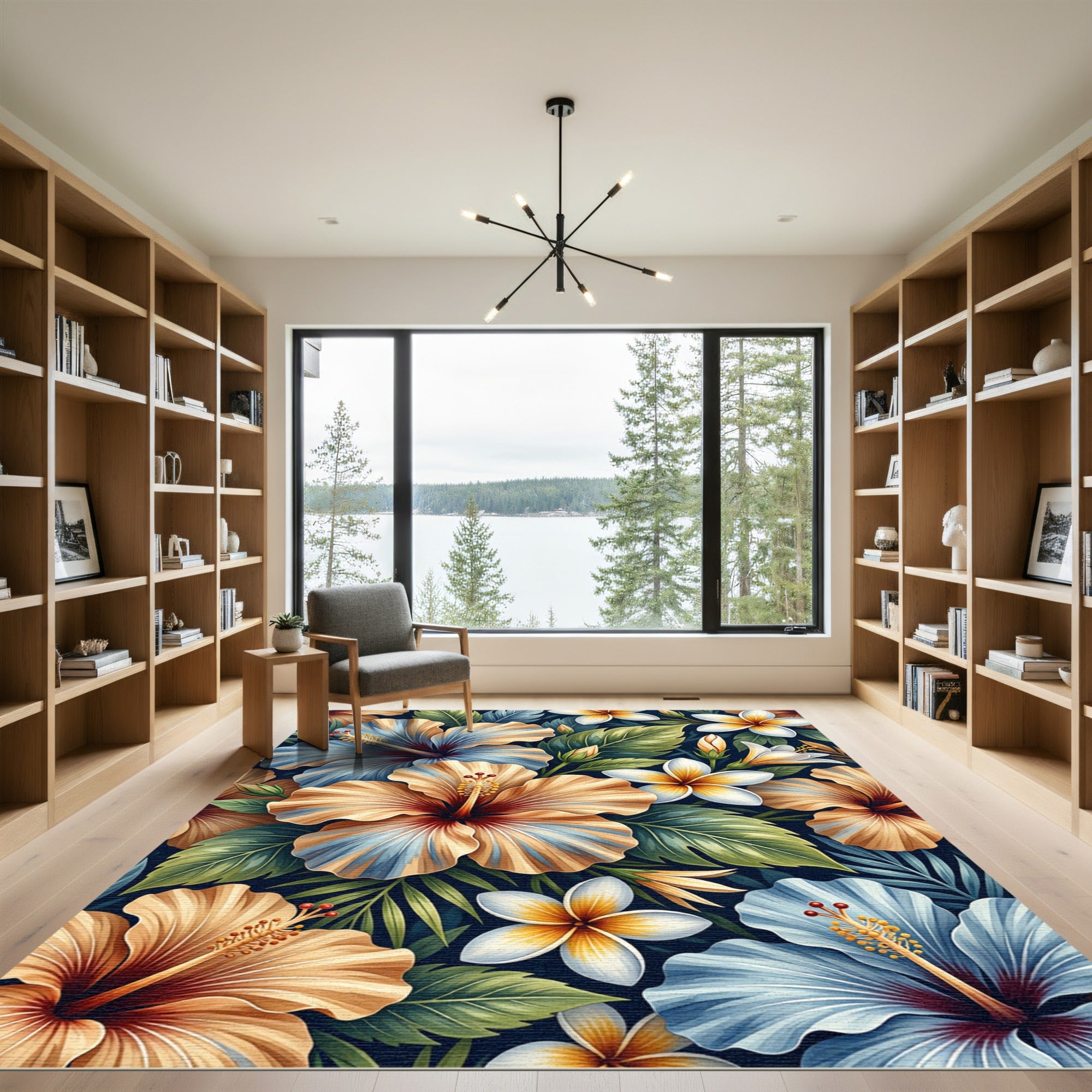 Tropical Hibiscus Floral Garden Rug