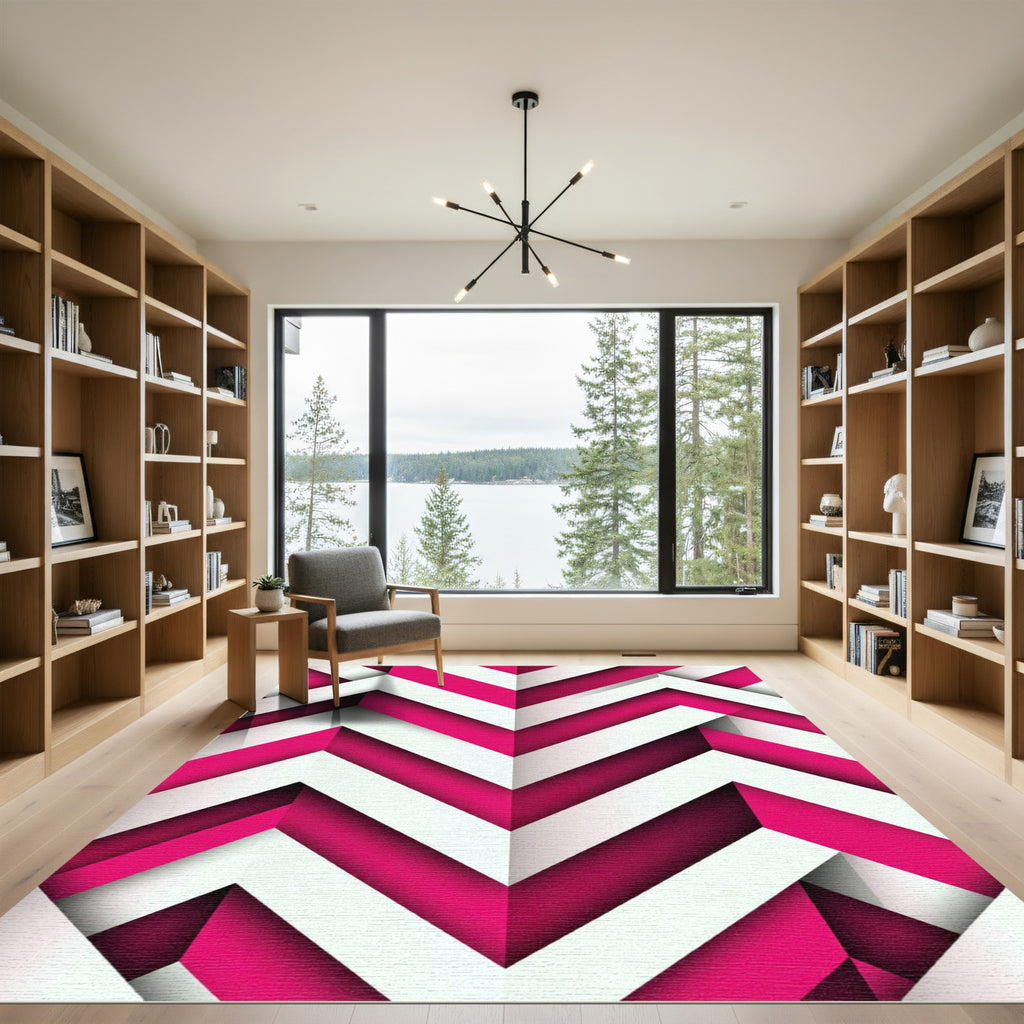 Bold Magenta and White Chevron Stripe Rug