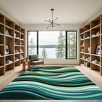 Teal Blue Green Flowing Wave Lines Rug