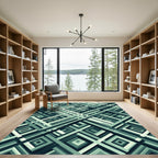 Teal Geometric Intersecting Square Lines Rug