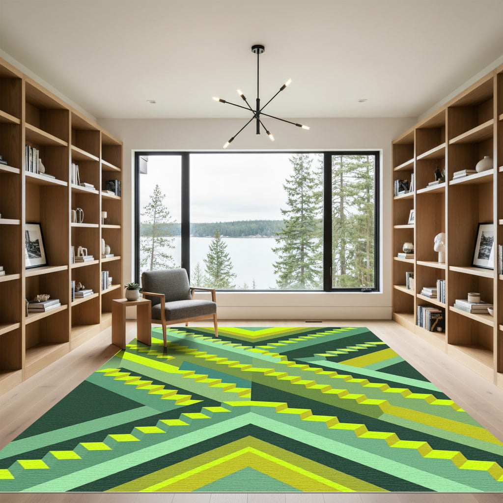 Neon Geometric Staircase Abstract Art Rug