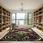 Art Nouveau Burgundy Poppy Floral Cream Rug
