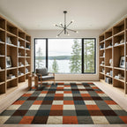 Rustic Red Grey Plaid Squares Rug