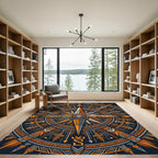 Ornate Orange Charcoal Geometric Compass Rug