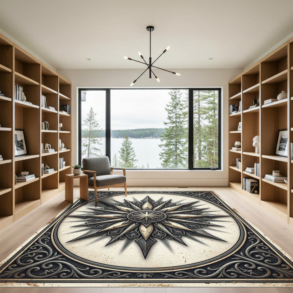 Gothic Champagne Ornate Compass Medallion Rug
