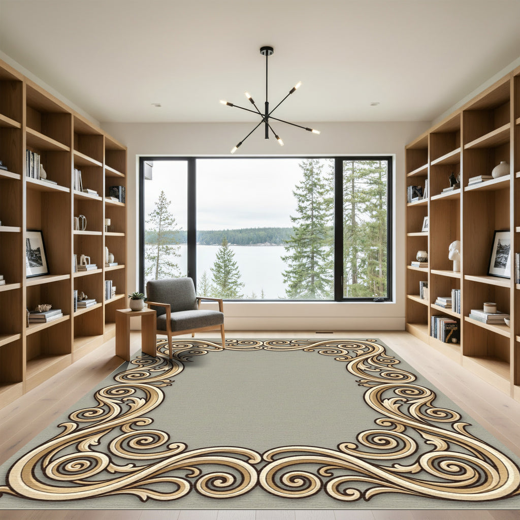 Ornate Gold Scrollwork Frame Rug