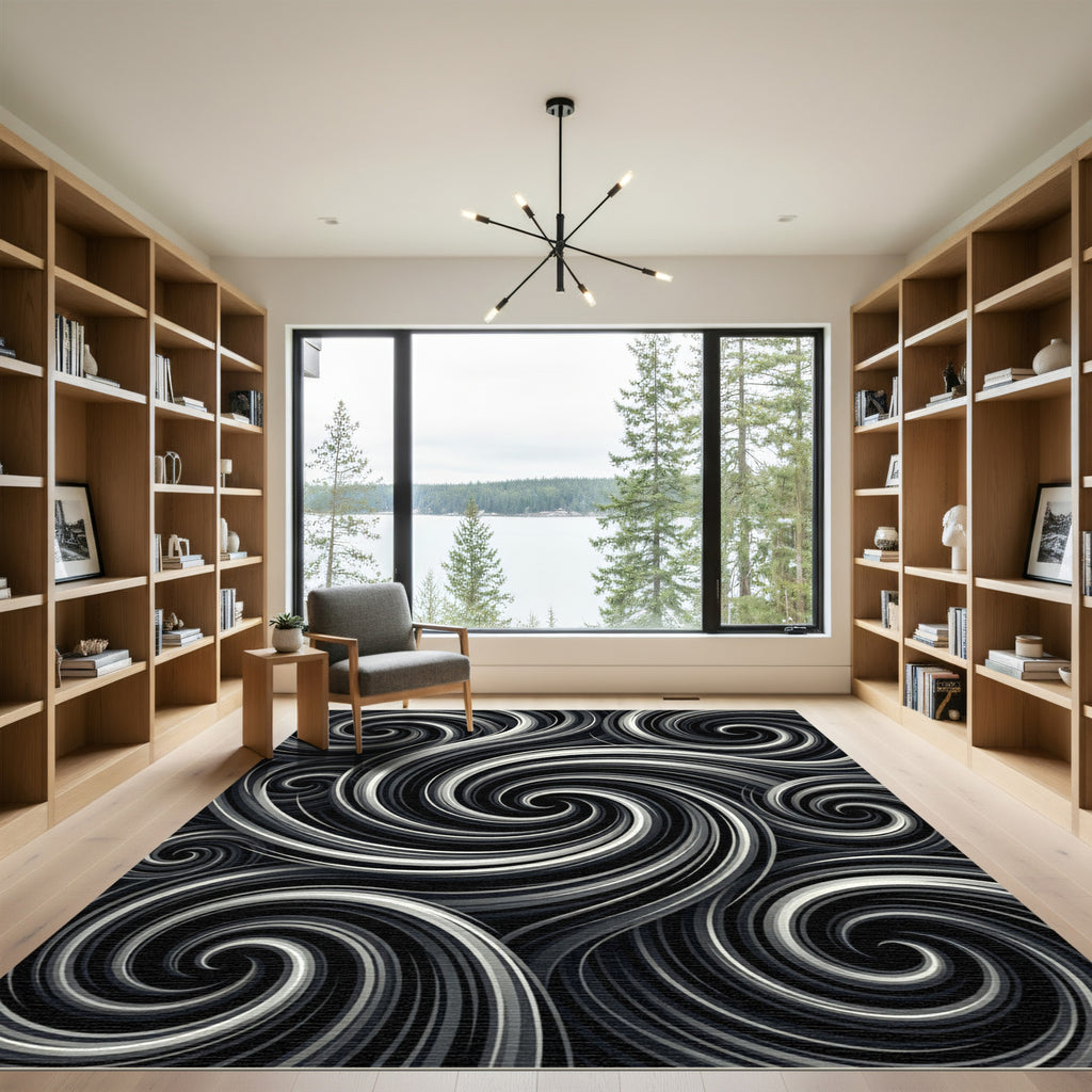 Monochrome Swirl Flow Rug