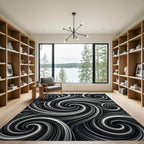 Monochrome Swirl Flow Rug