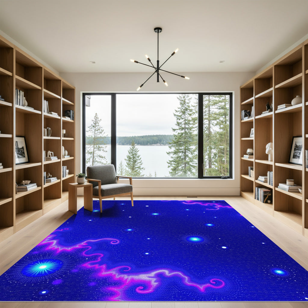 Cosmic Blue Neon Starburst Rug