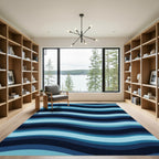 Modern Wavy Gradient Blue Abstract Rug