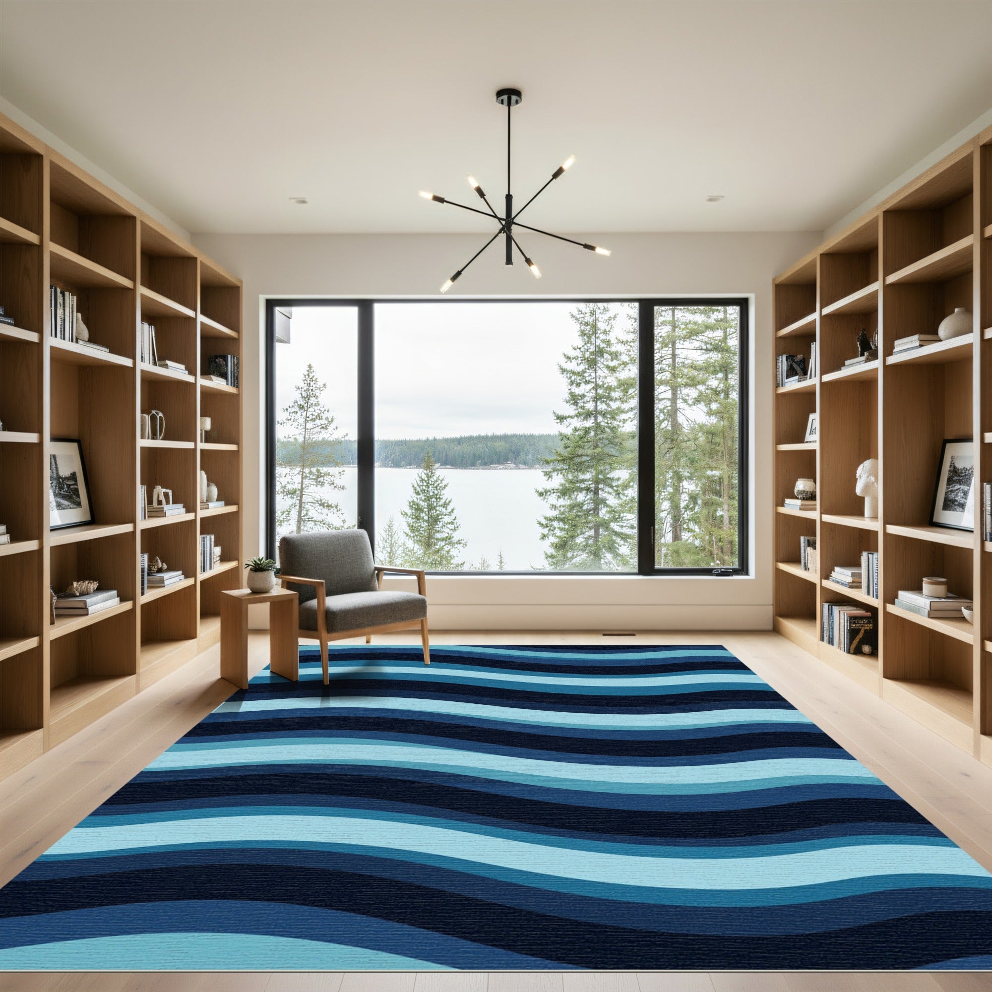 Modern Wavy Gradient Blue Abstract Rug