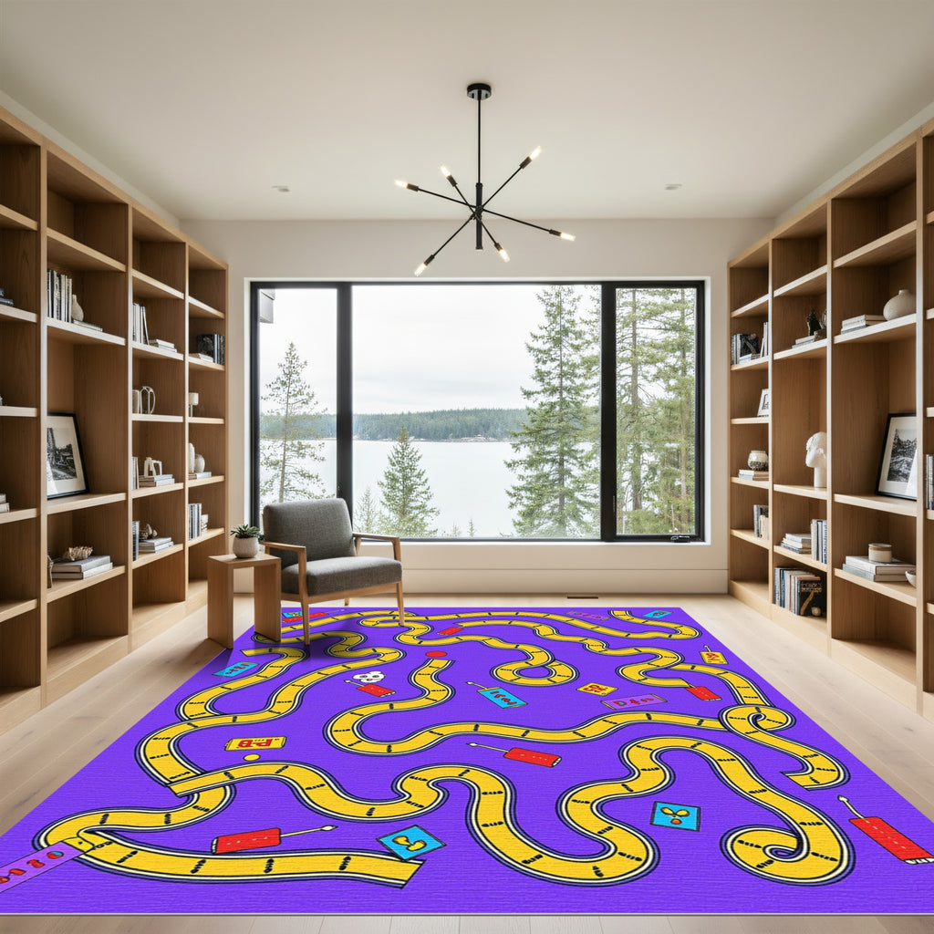 Playful Purple Yellow Maze Road Rug