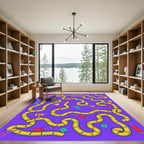Playful Purple Yellow Maze Road Rug