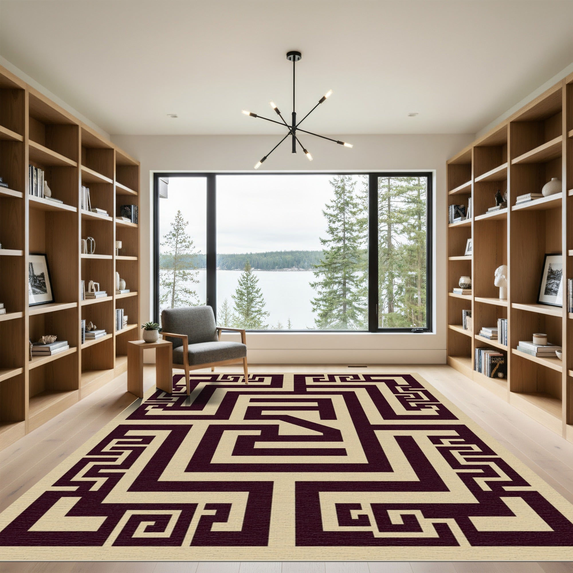 Beige Dark Bronze Geometric Labyrinth Rug