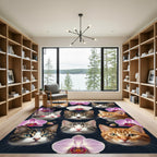 Cute Cats and Orchids Floral Rug
