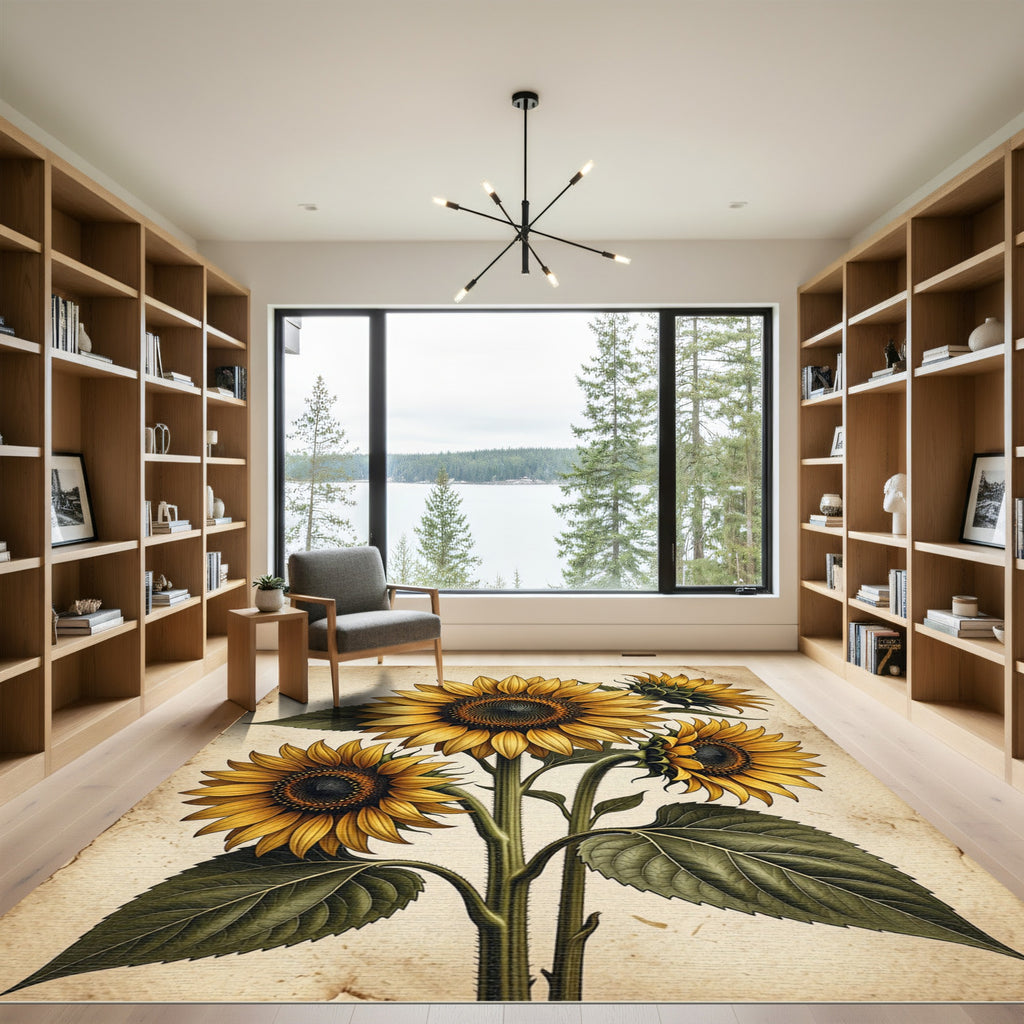 Vintage Golden Sunflower Botanical Art Rug