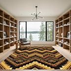Gold and Brown Geometric Aztec Chevron Rug