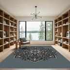 Charcoal Gray Floral Symmetry Medallion Rug