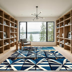 Geometric Navy Blue Striped Coastal Cabana Rug