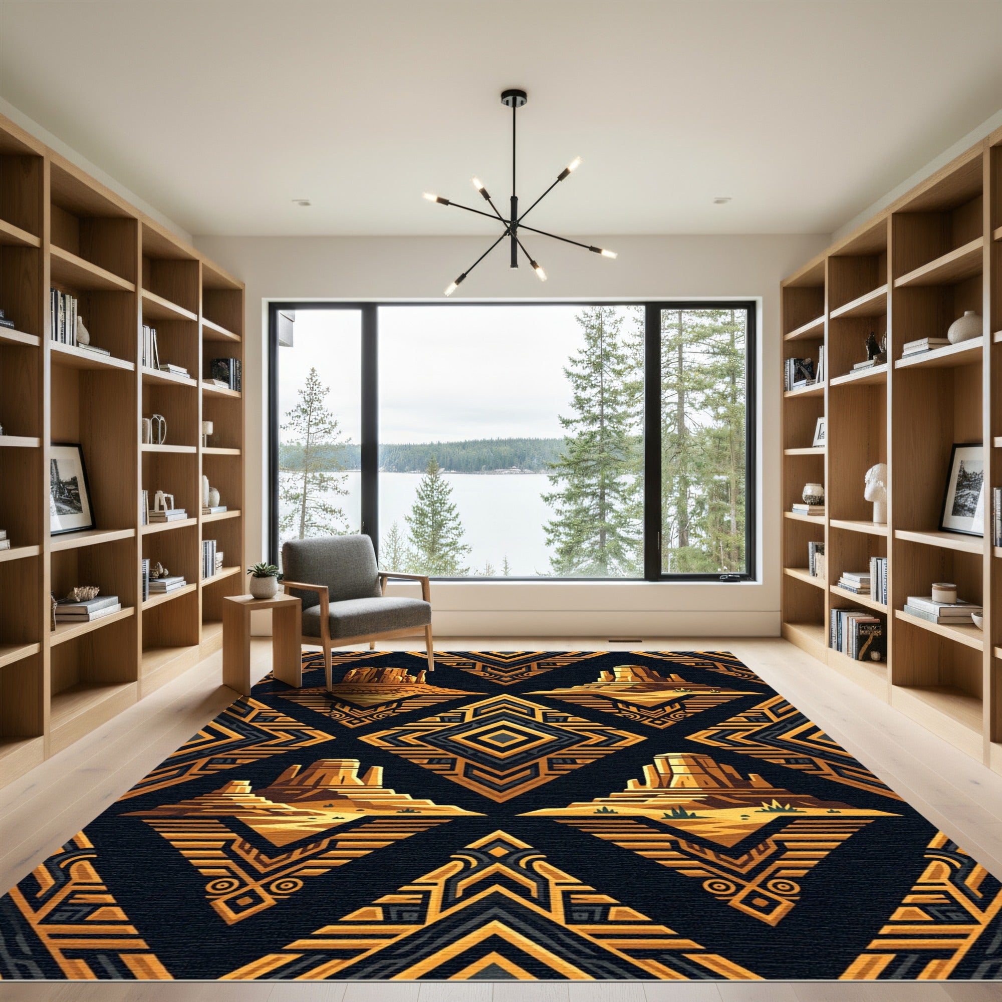 Golden Desert Mesa Geometric Art Deco Rug