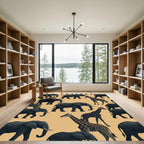 Black Savannah Elephant and Giraffe Illustration Rug