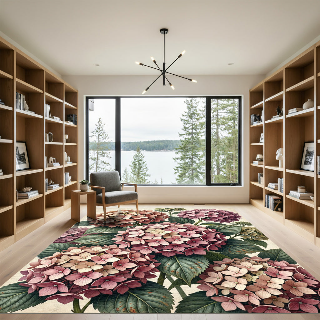 Vintage Pink Hydrangea Botanical Garden Rug