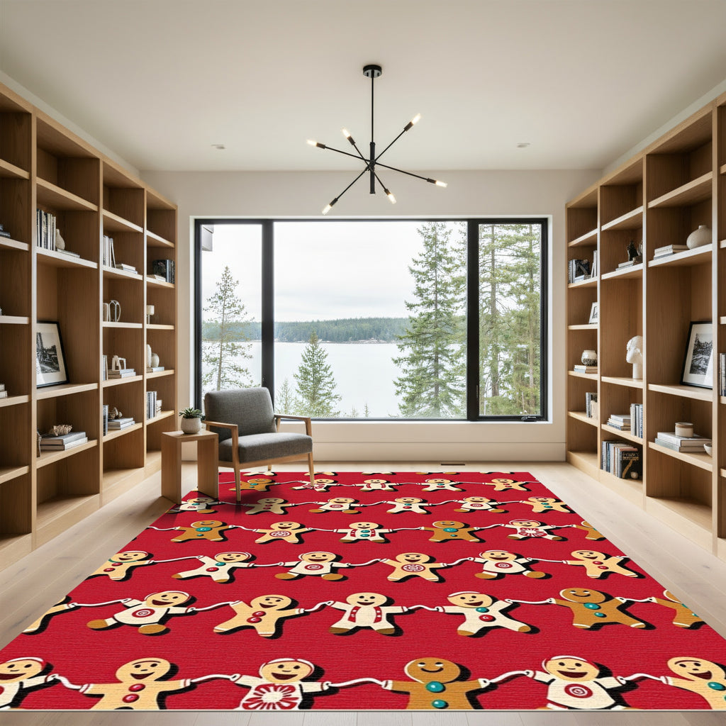 Gingerbread Figures Holding Hands Holiday Red Rug