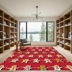Gingerbread Figures Holding Hands Holiday Red Rug