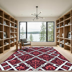 Crimson Floral Geometric Damask Lattice Rug