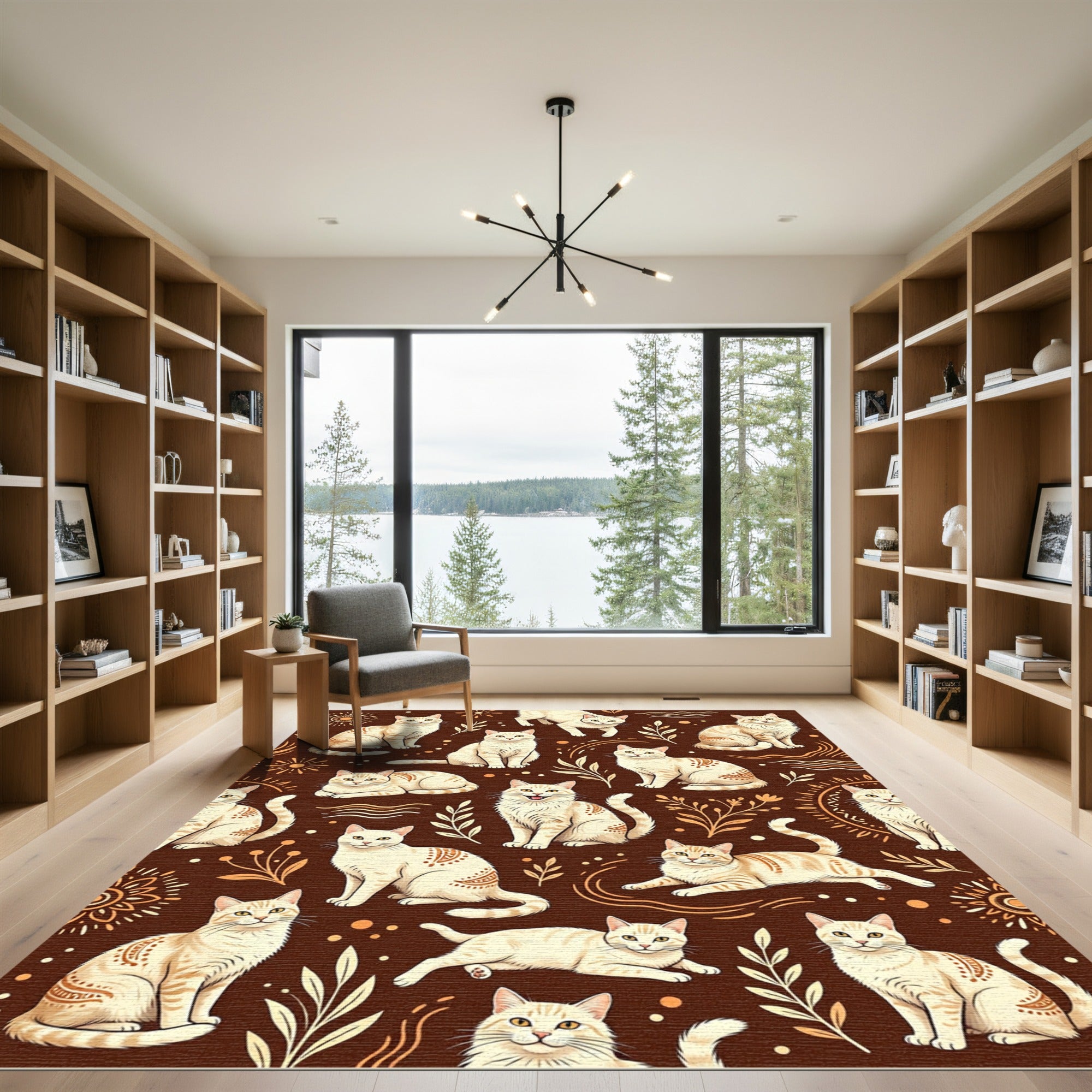 Cream Cats with Earthy Sunbursts Rug