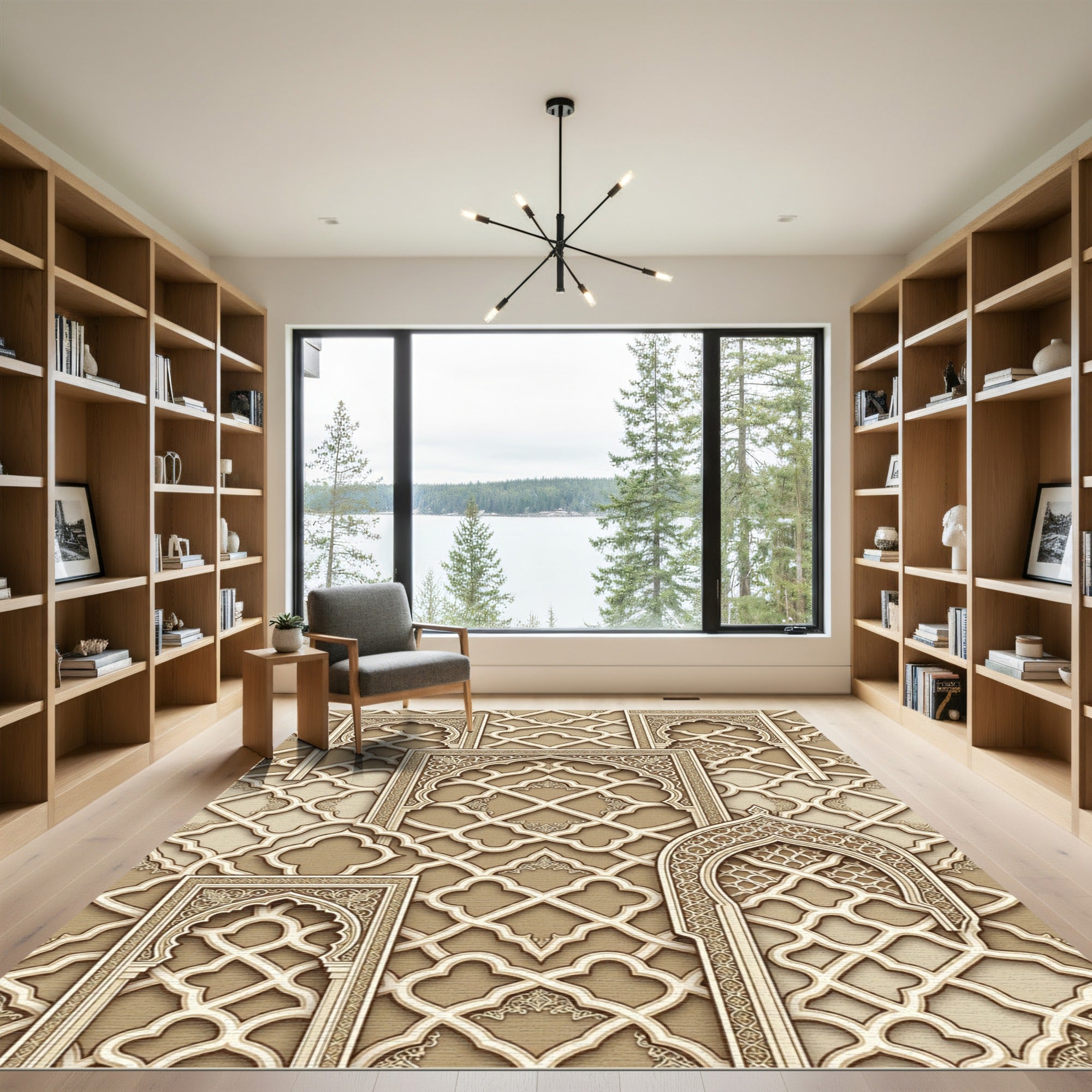 Elegant Beige Arched Lattice Geometric Art Rug