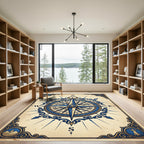 Antique Blue Compass Rose Nautical Rug