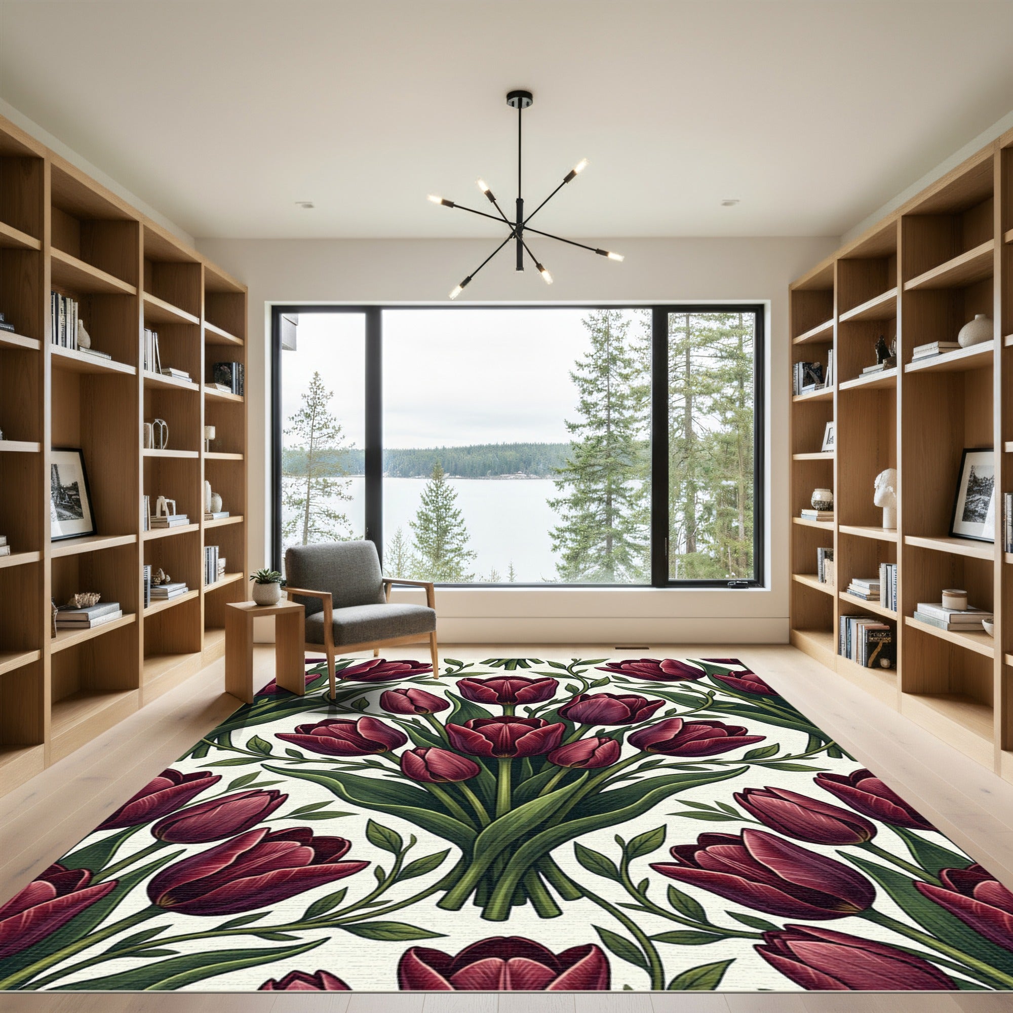 Deep Red Tulip Garland Botanical Rug
