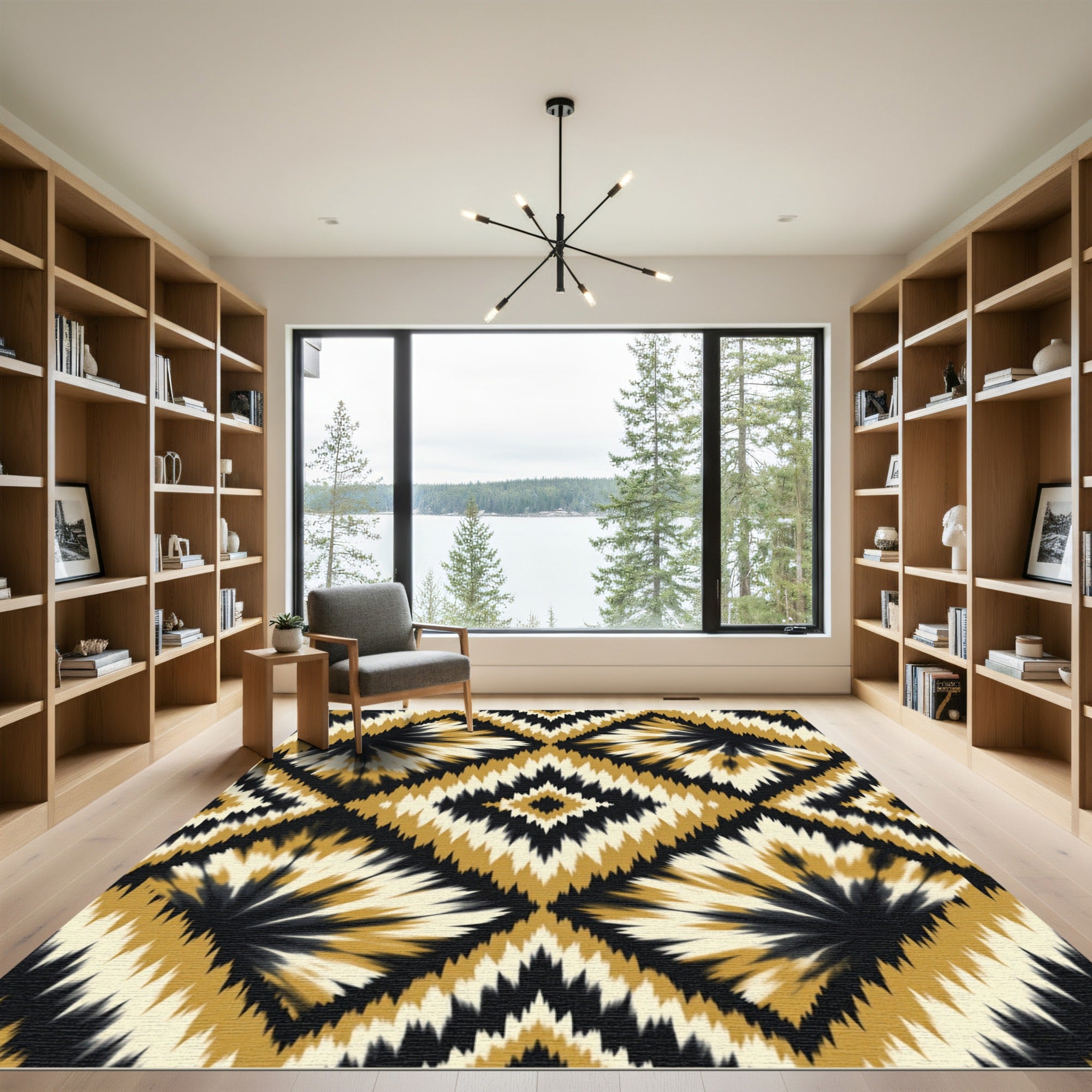 Golden Black Cream Diamond Bloom Rug