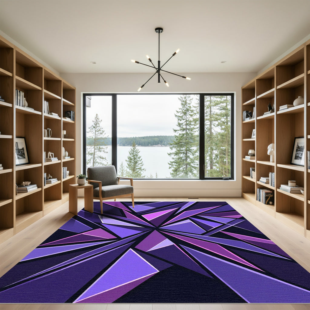 Geometric Violet Abstract Shattered Prism Rug