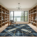 Modern Navy Mustard Checked Tartan Rug