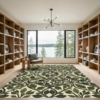 Elegant Olive Green Intertwined Leaf Vine Rug