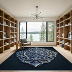 Ornate Navy Damask Filigree Medallion Rug