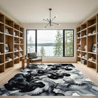 Bold Black Ink Swirl Abstract Rug