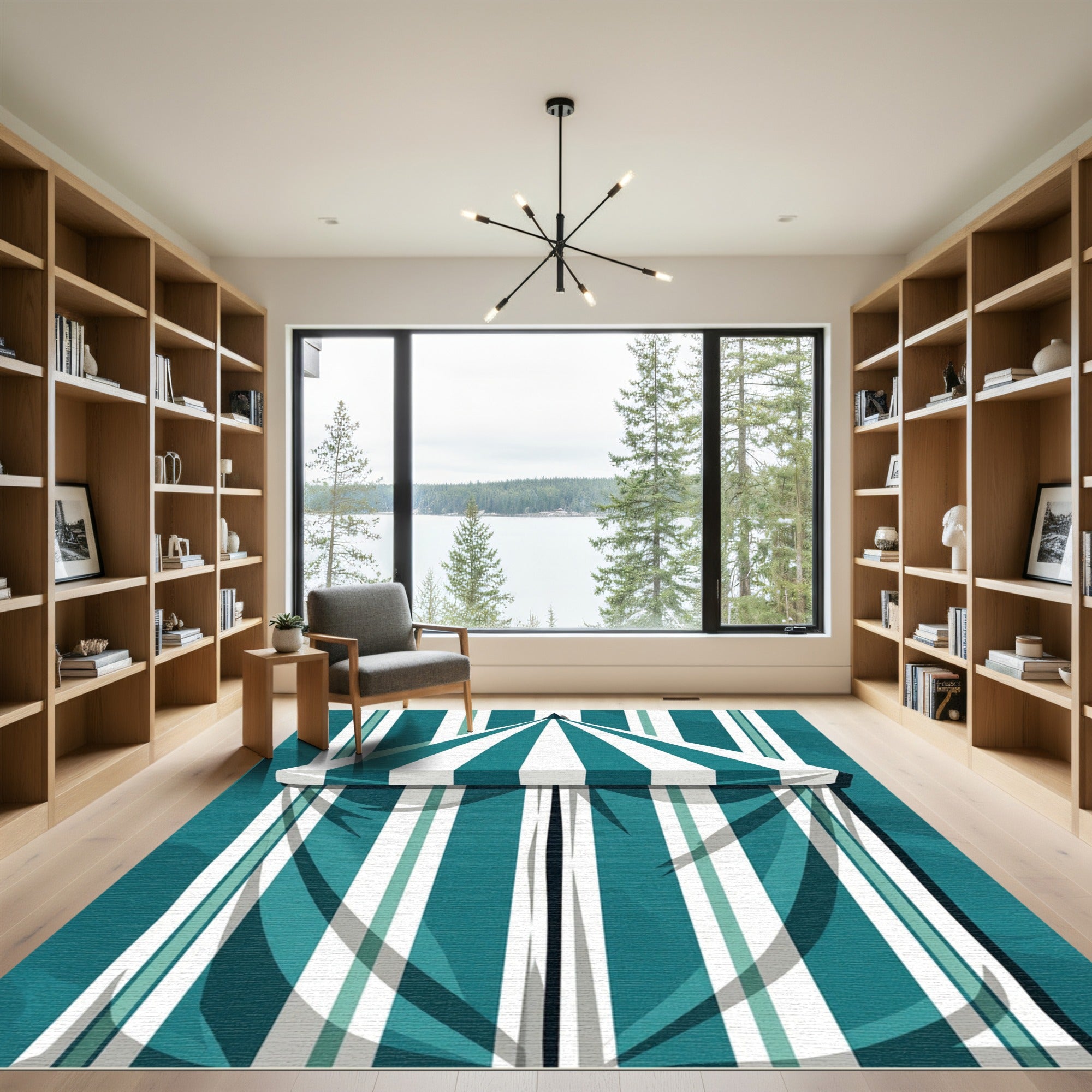 Teal White Striped Canopy Rug