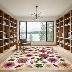 Pink Roses Purple Daisies Clover Collage Rug