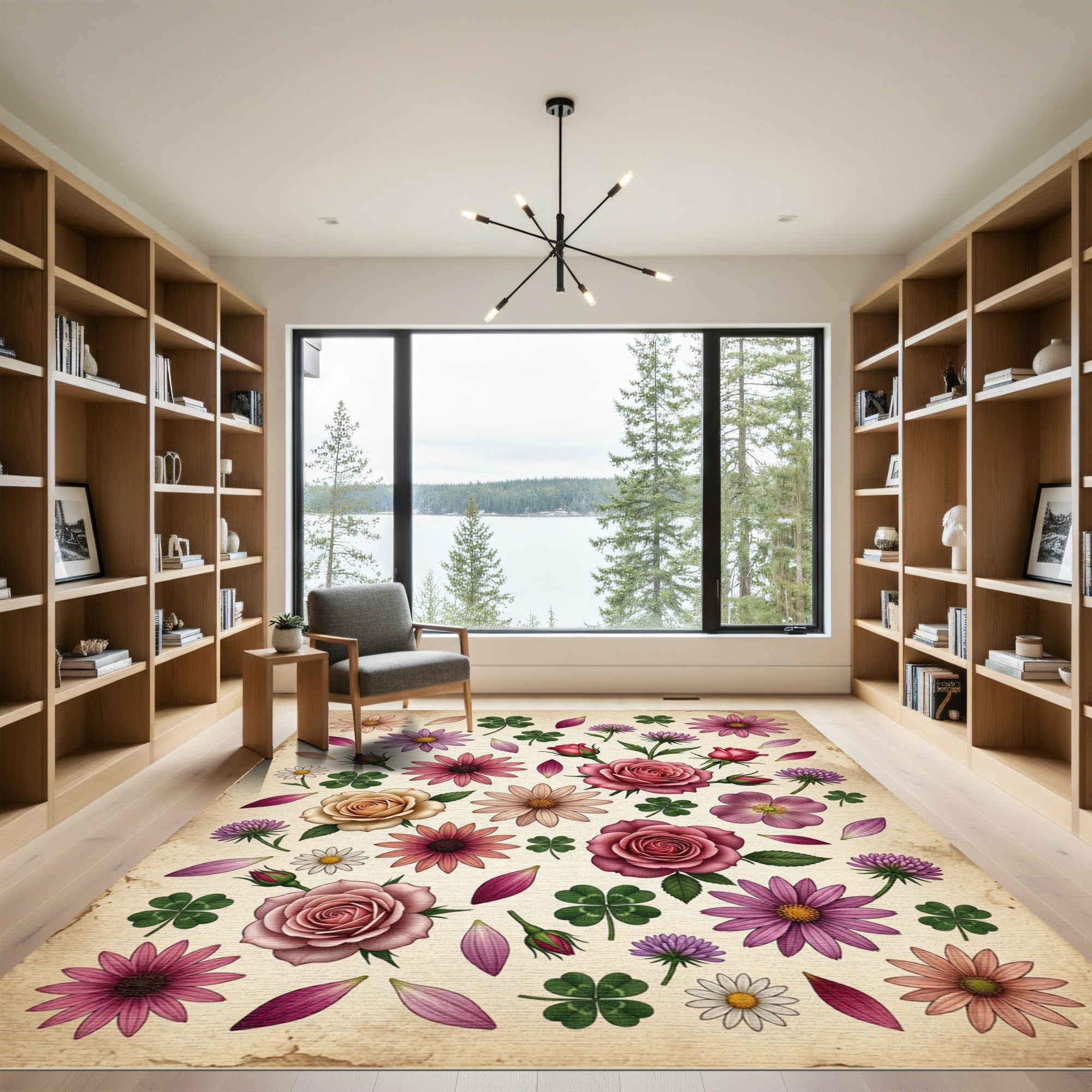 Pink Roses Purple Daisies Clover Collage Rug