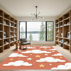 Whimsical Terracotta Sky with Golden Stars Rug