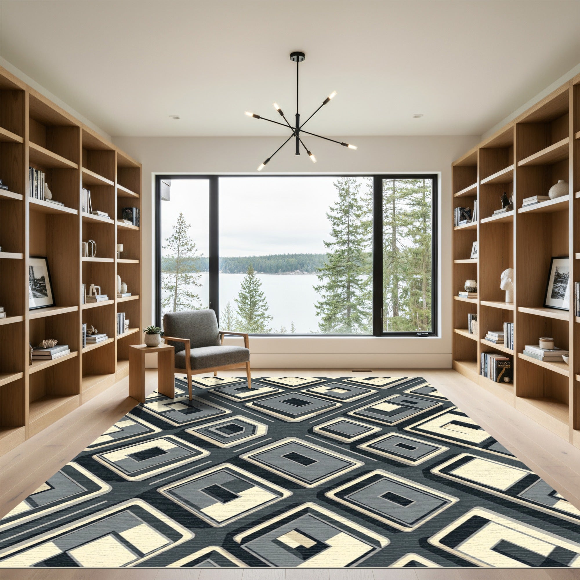 Monochrome Geometric Square Isometric Rug