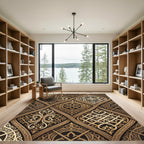 Gold Ornate Lattice Damask Geometric Rug