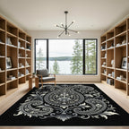 Monochromatic Floral Paisley Swirls Rug