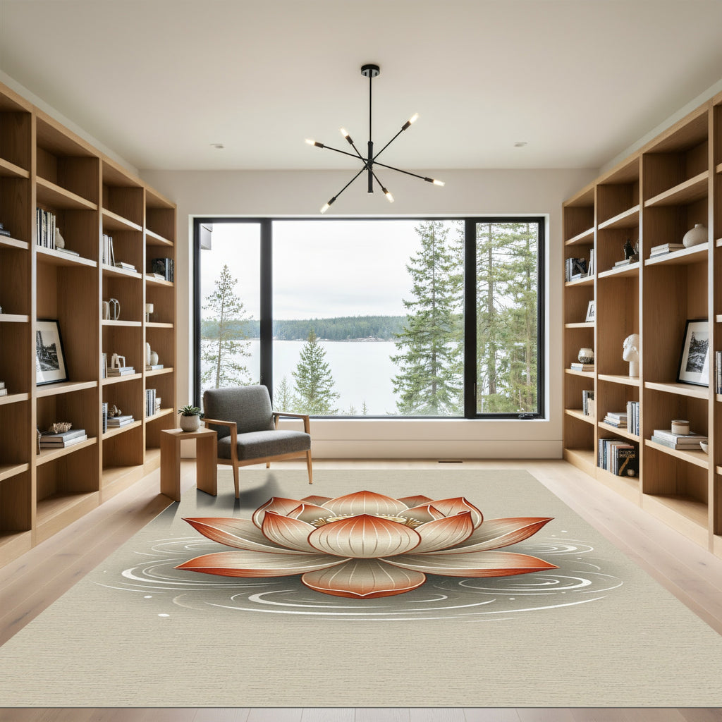 Elegant Copper Lotus Zen Bloom Rug