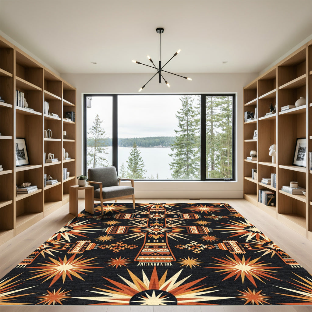 Earthy Geometric Celestial Cross Art Rug