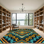 Bold Geometric Teal Gold Diamond Rug